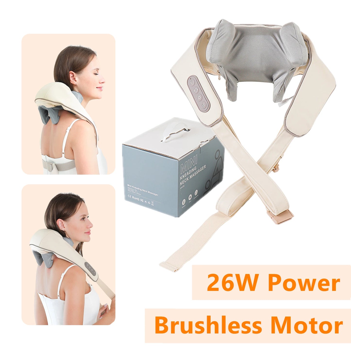 26W Brushless Motor Neck And Shoulder Massager Wireless Shoulder And Back Kneading